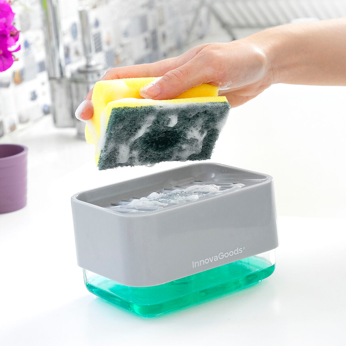 Innovagoods 2-In-1 Soap Dispenser For The Kitchen Sink Pushoap Innovagoods
