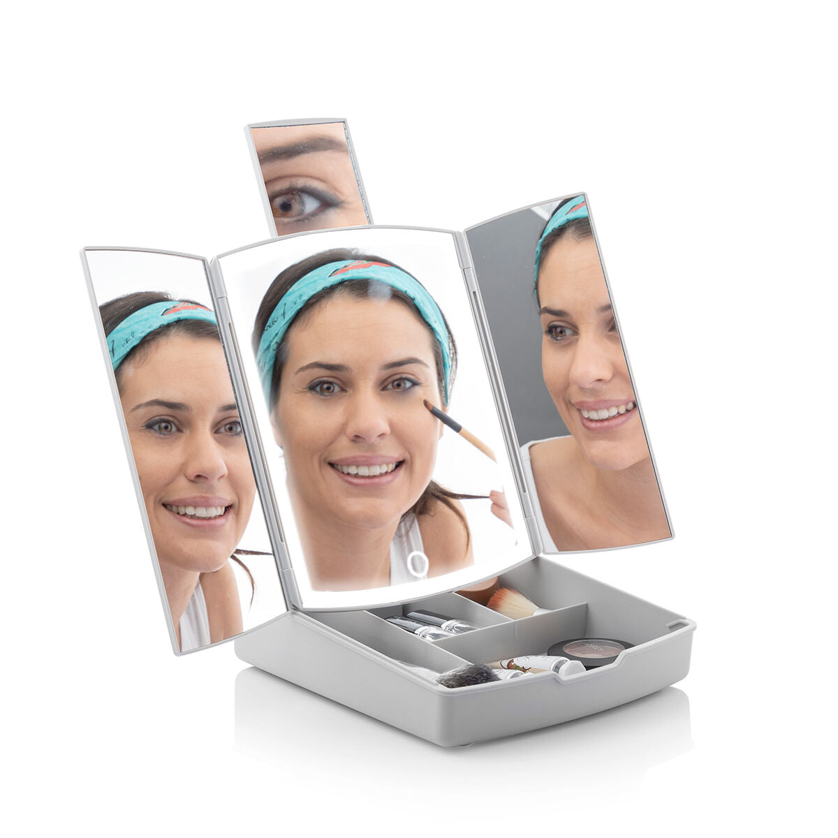 Innovagoods 3-In-1 Folding Led Mirror With Make-Up Organiser Panomir Innovagoods