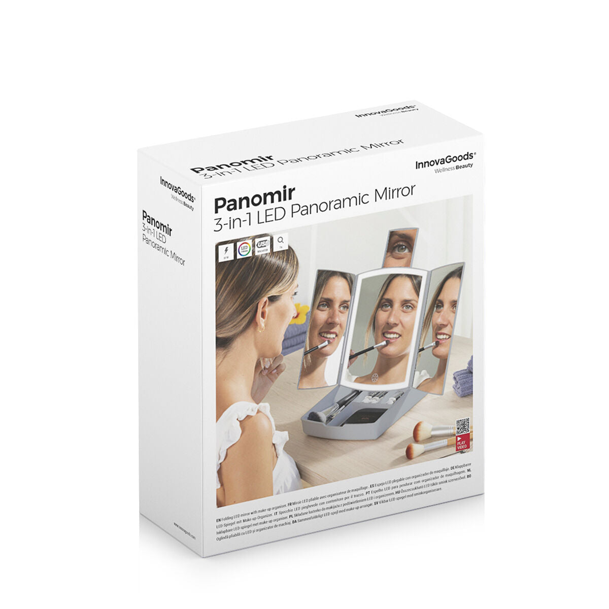 Innovagoods 3-In-1 Folding Led Mirror With Make-Up Organiser Panomir Innovagoods