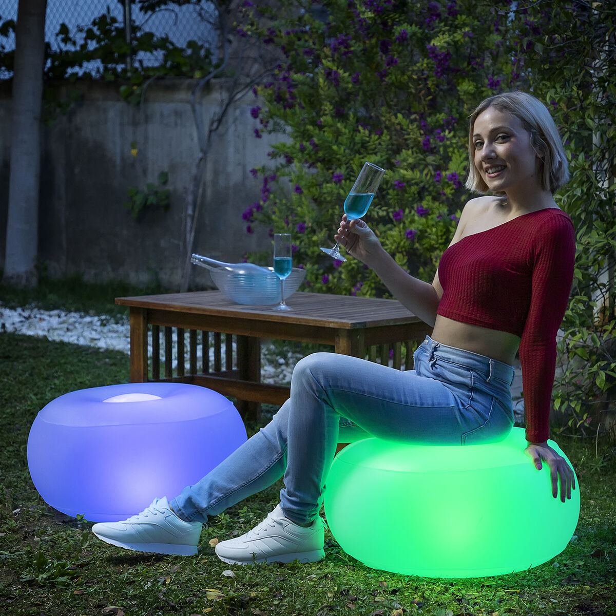 Innovagoods Inflatable Seat With Multicolour Led And Remote Control Pulight Innovagoods