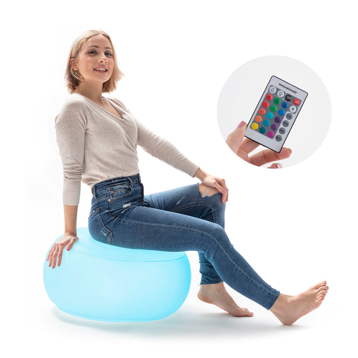 Innovagoods Inflatable Seat With Multicolour Led And Remote Control Pulight Innovagoods