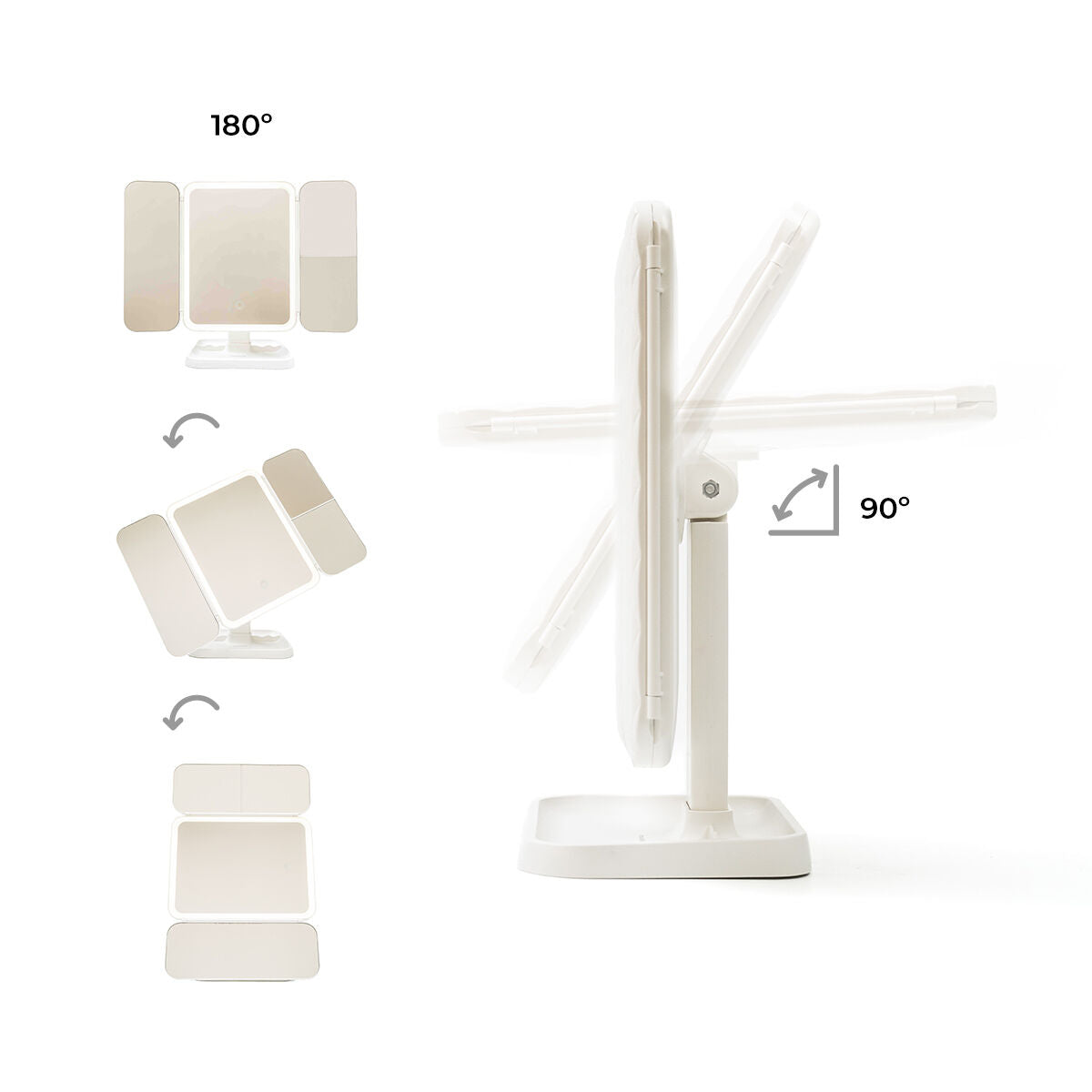 Innovagoods Rechargeable Triptych Makeup Mirror With Magnification And Led Light Miled Innovagoods