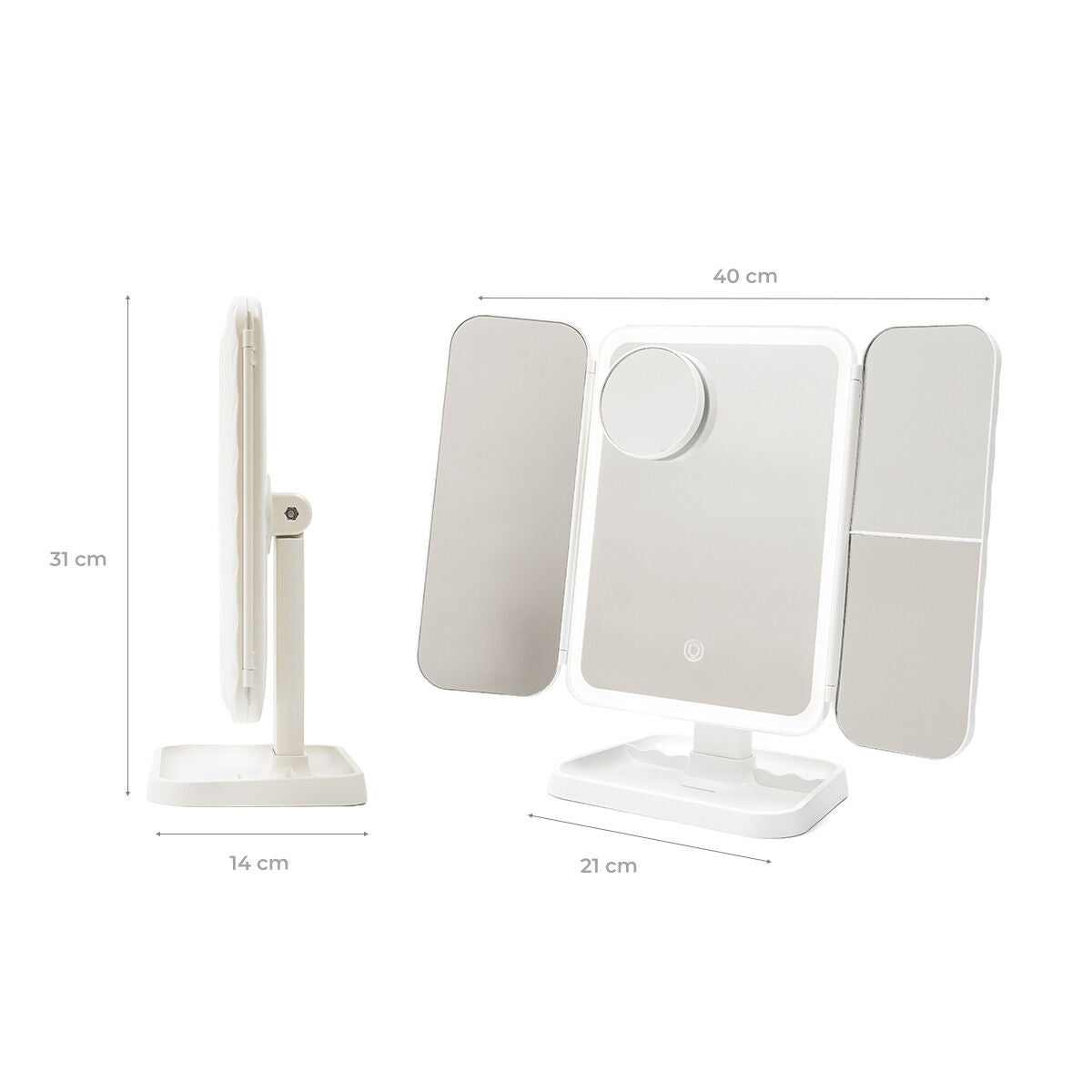 Innovagoods Rechargeable Triptych Makeup Mirror With Magnification And Led Light Miled Innovagoods
