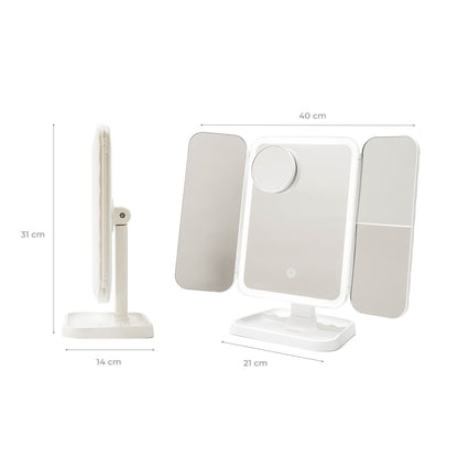 Innovagoods Rechargeable Triptych Makeup Mirror With Magnification And Led Light Miled Innovagoods