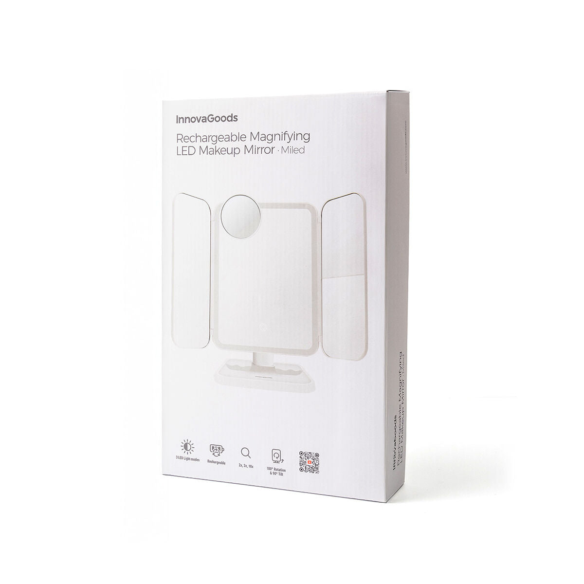 Innovagoods Rechargeable Triptych Makeup Mirror With Magnification And Led Light Miled Innovagoods